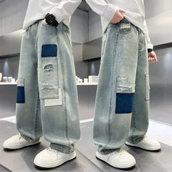 High Quality Big Boy Jeans Denim Pants Kids Casual Wide Straight Jeans Elegant Baby Child Denim Trousers 5 6 7 8 9 10 11 12 14 Y