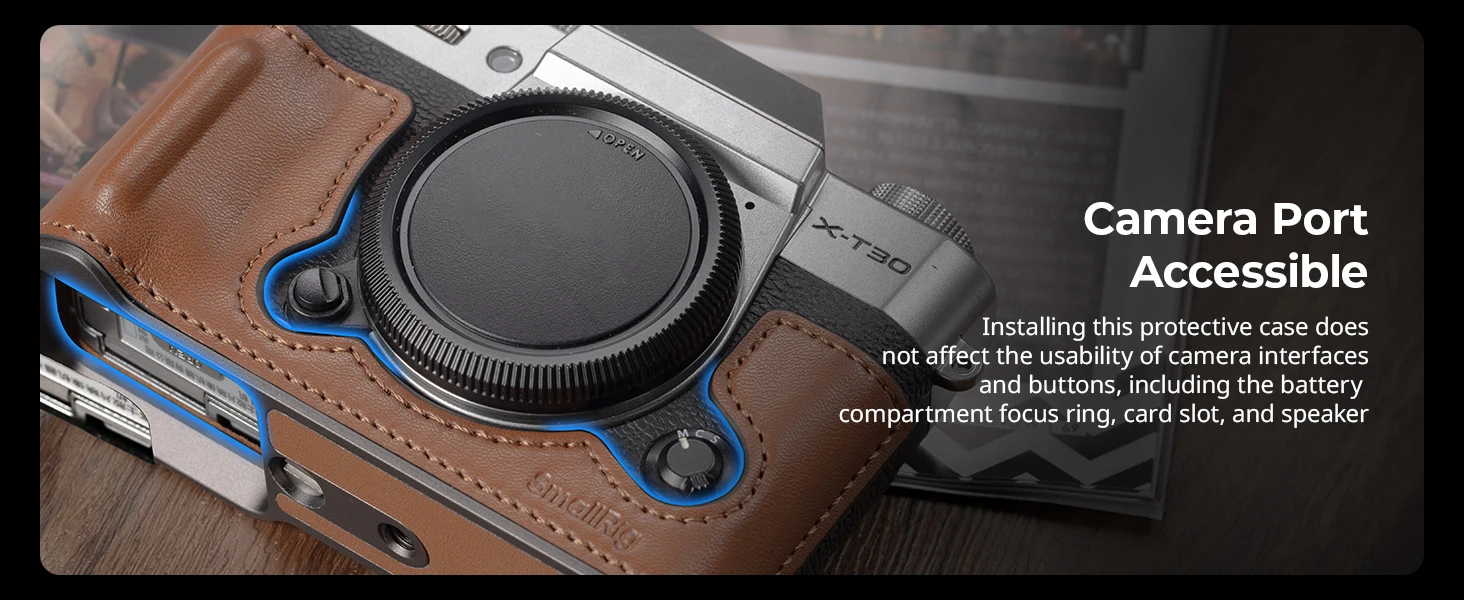 SmallRig X-T30 III Leder-Halbgehäuse-Set für FUJIFILM X-T30 / X-T30 II / X-T30 III, mit Schultergurt-Flachschlüssel Retro-Ästhetik – Detail 6