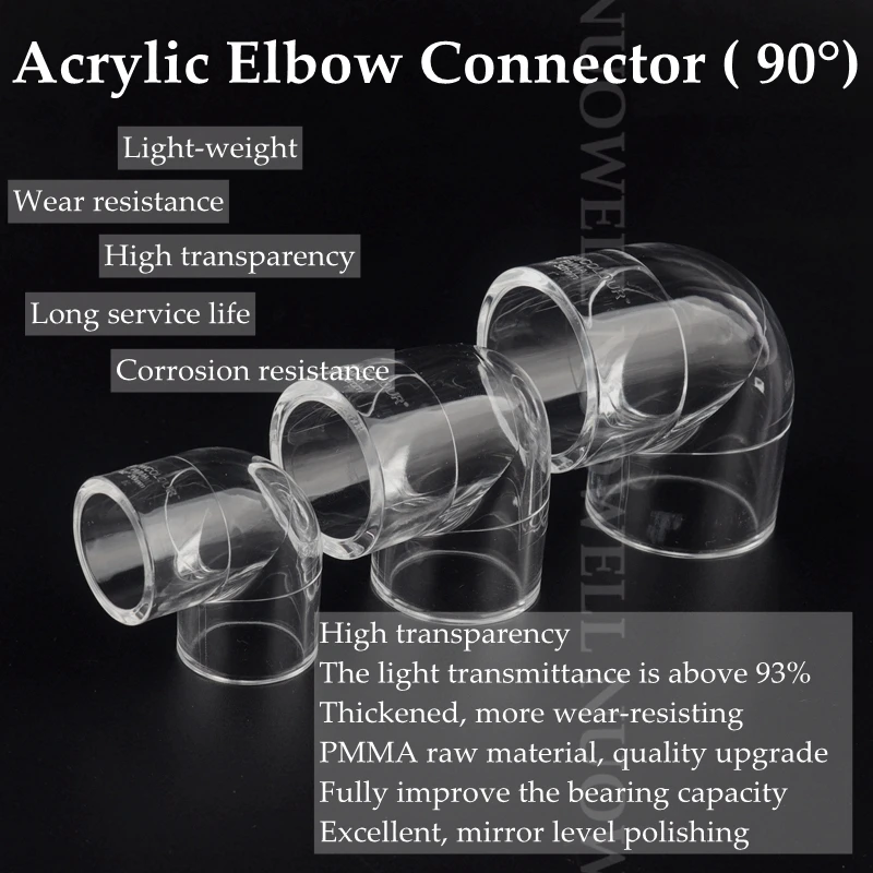 1pc I.D 20/25/32 mm Acrylic 45°/90° Elbow Connector Pipe Clamp T-type 3 Way Acrylic Pipe Fittings Light-Weight High Transprent