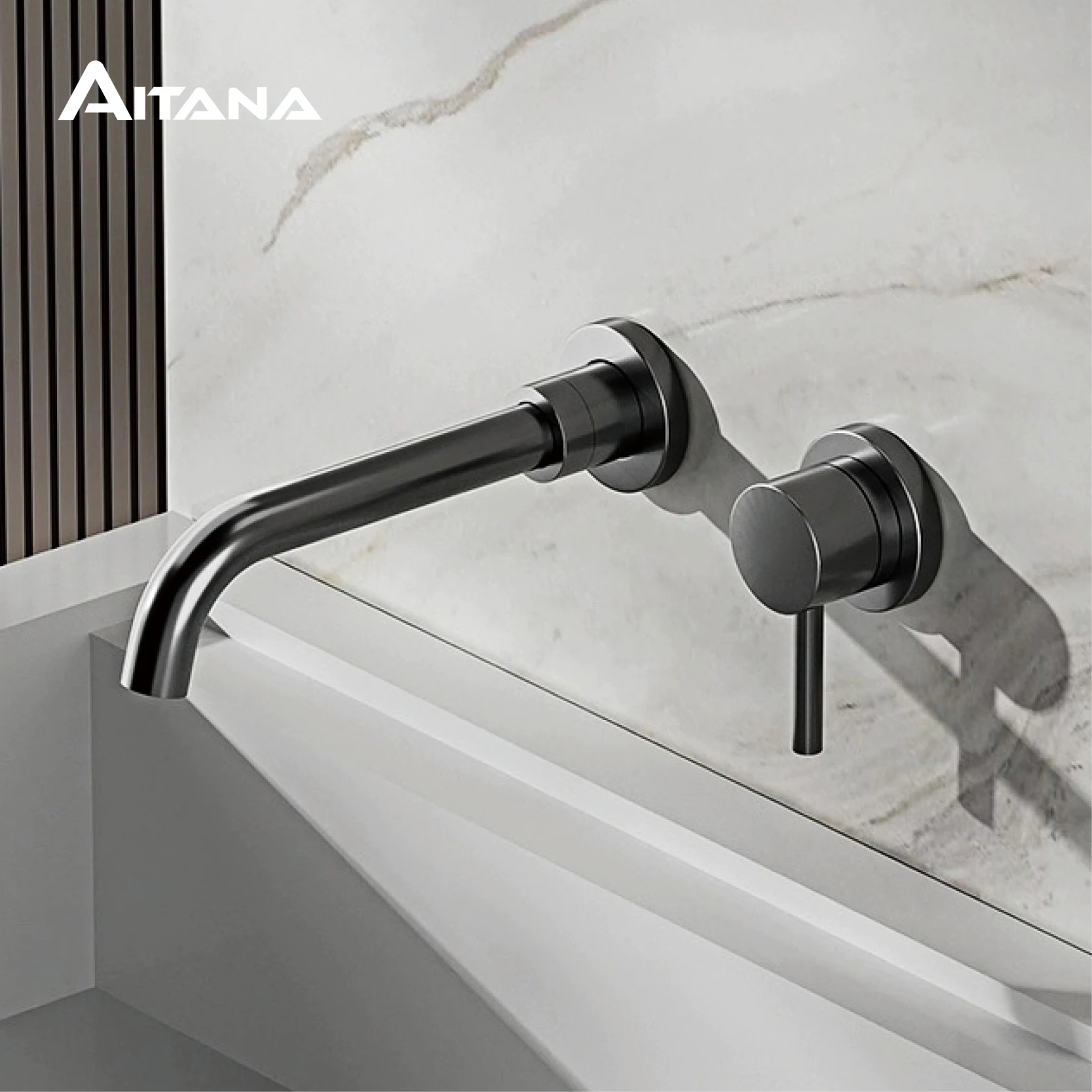 Torneira de Banheiro de Latão de Parede Torneira de Bacia Preta Design Oculto Alça Única de Furos Fria e Quente Controle Duplo Moderno