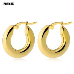 POPMAX Stainless Steel Smooth Ear Buckle Round Thick Hoops Earrings for Women Piercing Earings Gift Fashion Jewelry 20/25/30mm
