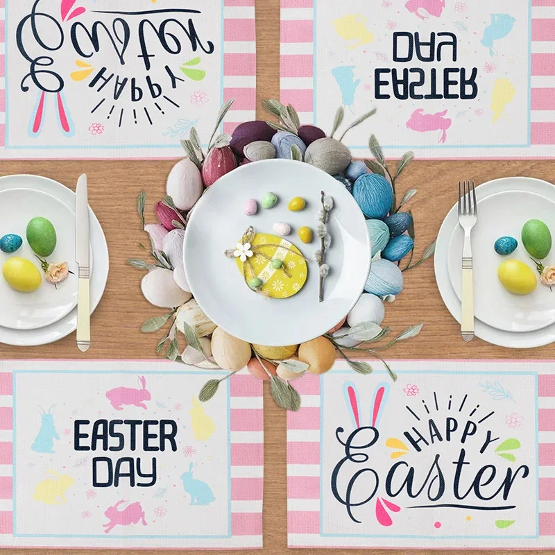 1PC Easter Rabbit Flower Linen Placemats for Dining Table Decor Spring Farmhouse Table Mats Easter Party Decoration