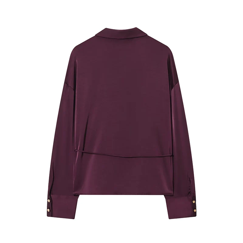 

New Straight V-neck Belt Elegant Long-sleeved Shirts Tops Unique Street Joker Travel Holiday BlousesWomen's Shirts Autumn 2025