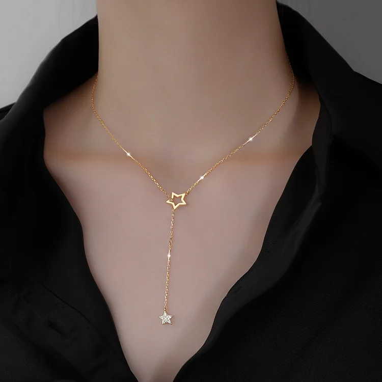 CIAXY Silver Color Zircon Stars Necklaces for Women Hollow Design Elegant Clavicle Chain Choker Luxury  Jewelry Gifts