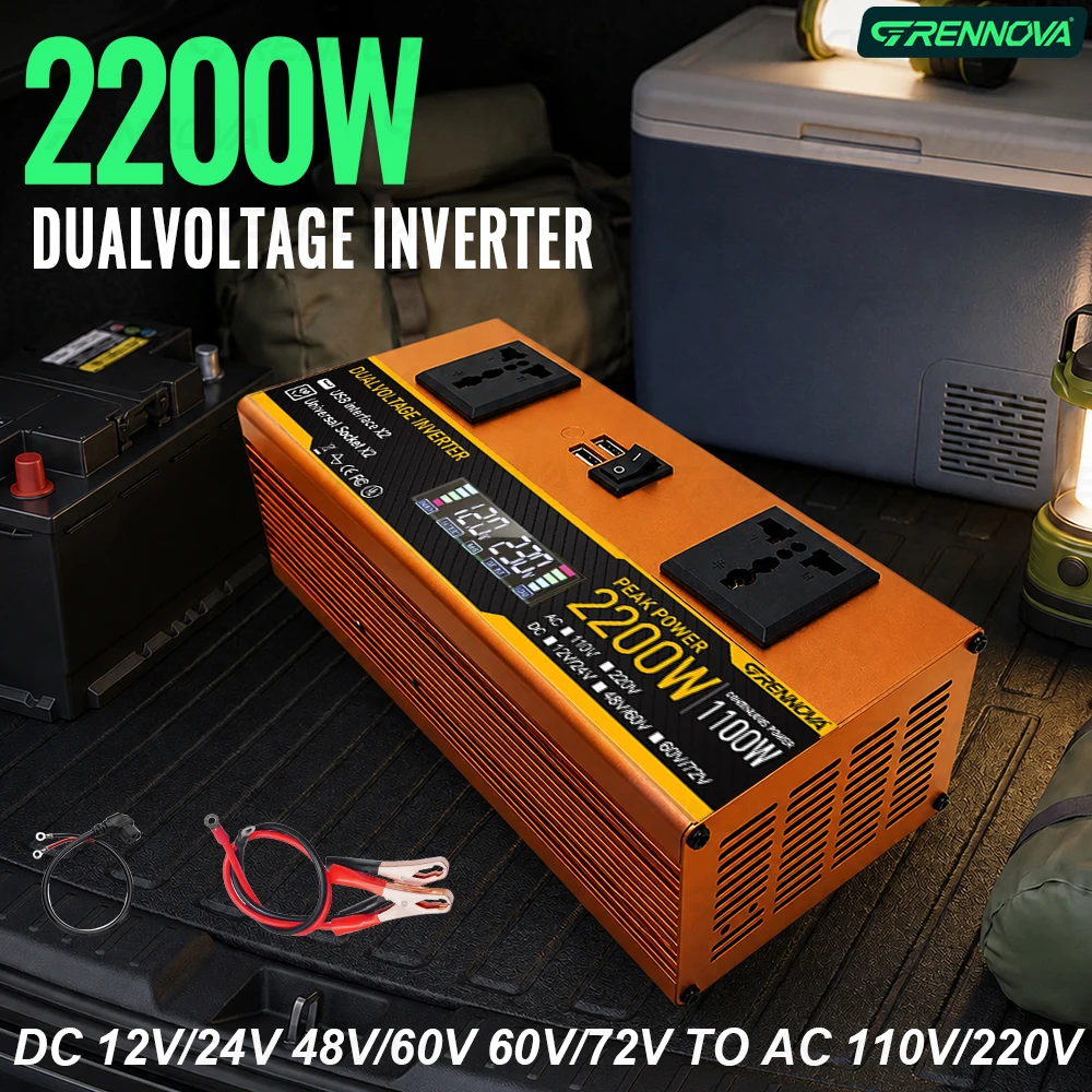 

1000W-2200W Peak Smart Soalr Power Inverter 12V 24V 48V 60V 72V To 220V 110V (650W-1100W Continuous) for Car & Daily Electronics