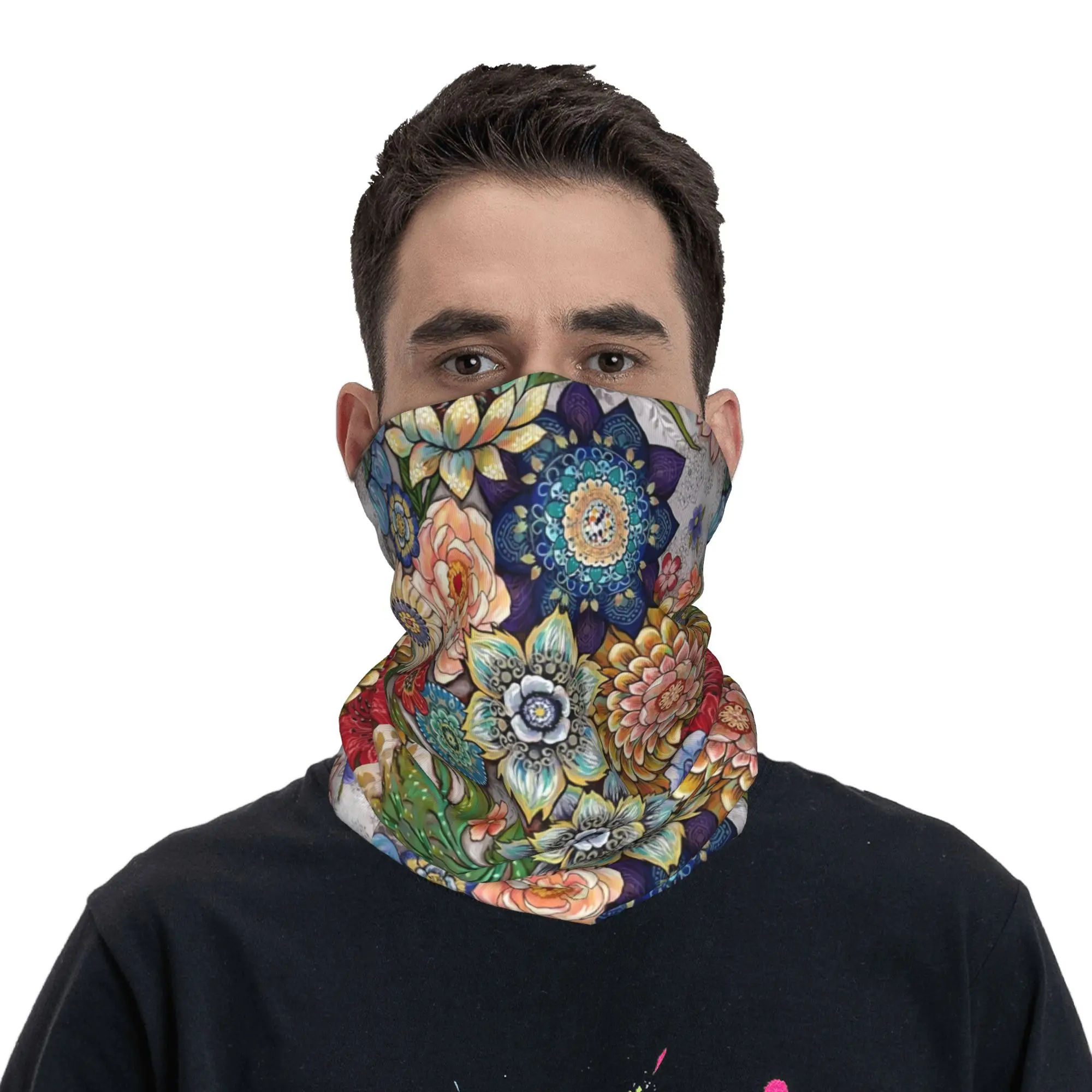 

Bohemia Ethnic Mandala Flower Pattern Bandana Neck Gaiter for Ski Running Women Men Wrap Scarf Headband Warmer Face Scarf Cover
