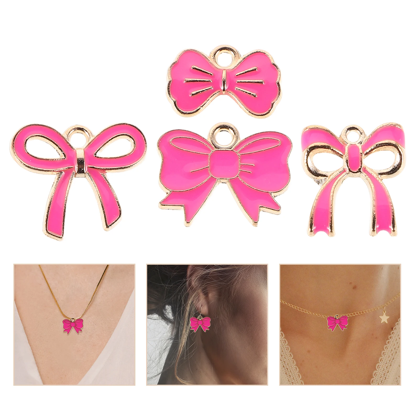 

40 Pcs Bow Pendant Decors Charms Jewelry Aesthetic Beads Bowknot Pendants Chain Necklace Alloy Girl