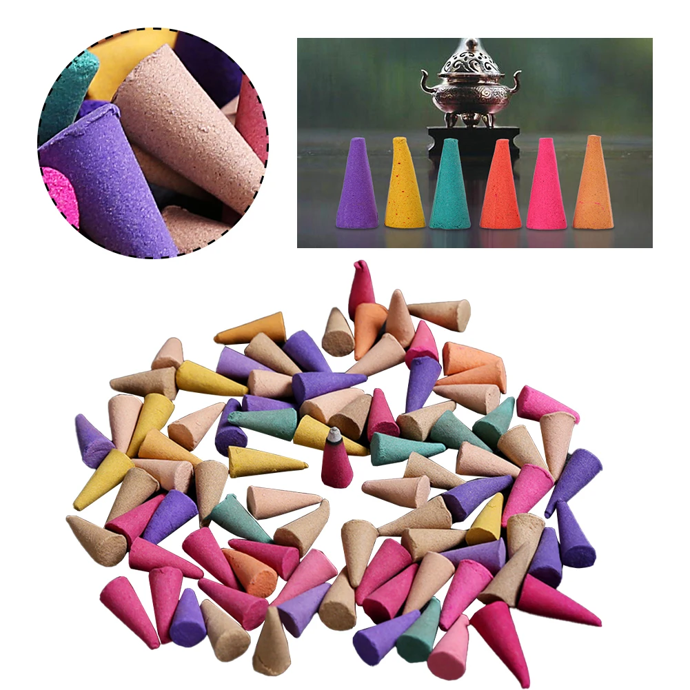 60Pcs Odor Remover Incense Colorful Fragrance Incense Cones  Natural Scents Cones for