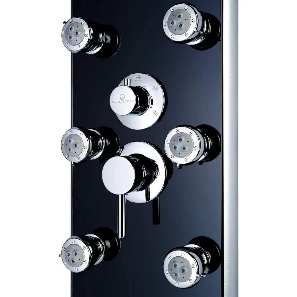 Blue Ocean™ 52” Aluminum SPA392B Black Shower Panel Column Tower with Rainfall Shower Head, 8 Multi-functional Nozzles