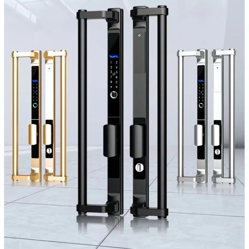 [2026]WiFi Connected Waterproof Glass Aluminum Alloy Door Large Handle Smart Fingerprint Code Keyless Entry Broken Bridge Stainl