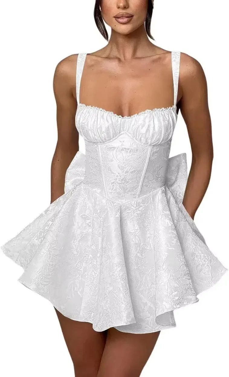 

Custom Embroidery Short Prom Cocktail Gown White Mini Dress Graduation Dress Spaghetti Straps Satin Homecoming Dresses for Teens