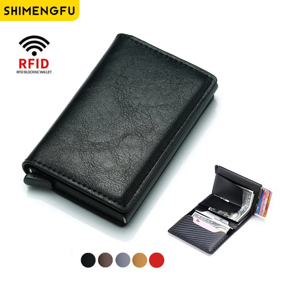 

Leathe ID Credit Bank Card Holder Wallet Brand Men Anti Rfid Blocking Protected Slim Mini Small Money Wallets Case