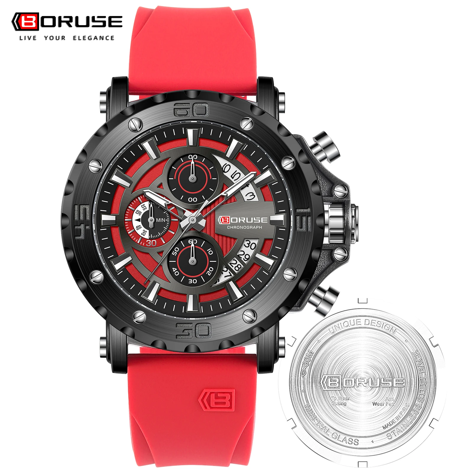 BORUSE New Student Men Style Silicone Sport Water Luminous Resistant Date High Quality Chronos Men Wrist Watches For Gifts