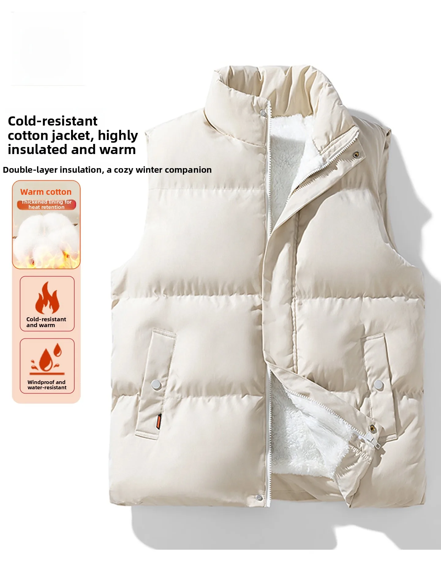 

Warm Thiened Stand Collar Cotton Vest Men's Autumn Winter Faion Ci Sle Youth Casual Zipper Decoration Bread Coat Jaet