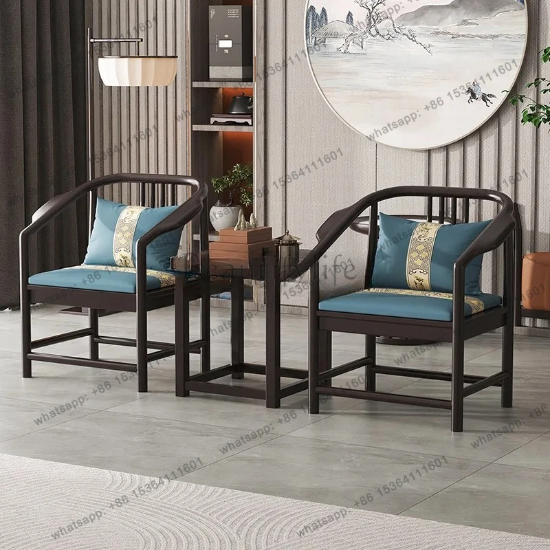 New Chinese Style Solid Wood Round Chair Tea  Three-Piece Set Combination Single Taishi Chair Balcony Armchair Hotel Leisure