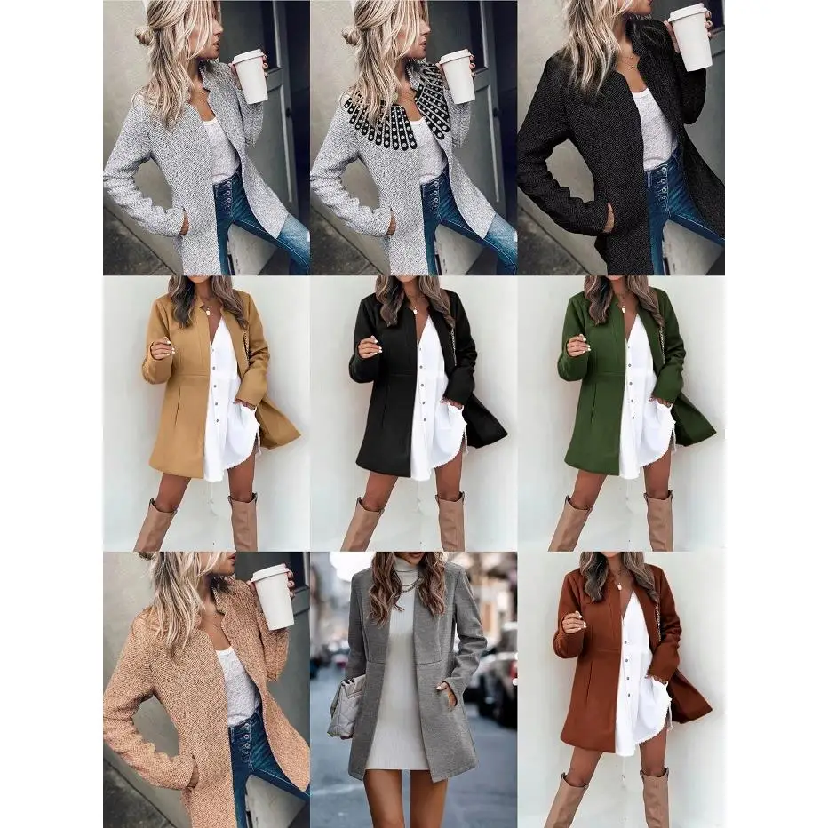 

Осень-зима 2023, шерстяное пальто с подкладкой Thiened или Long Sve, женское длинное пальто из искусственного материала в клетку с узором