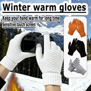 Winter Women's Warm Knitted Gloves with Two Finger Touch Screen for Personalized Clothing Matching, Suitable for Daily Commuting
