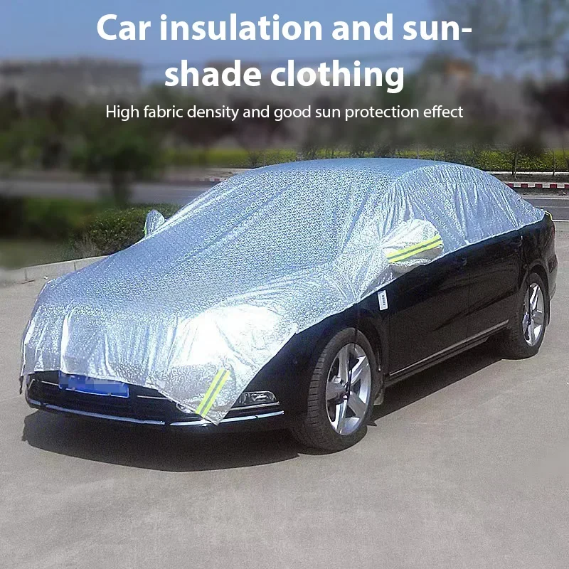 

All-Weather Half Car Body Cover - Waterproof, Dustproof, UV & Snow Resistant for Sedans, Protects Windshield and Roof