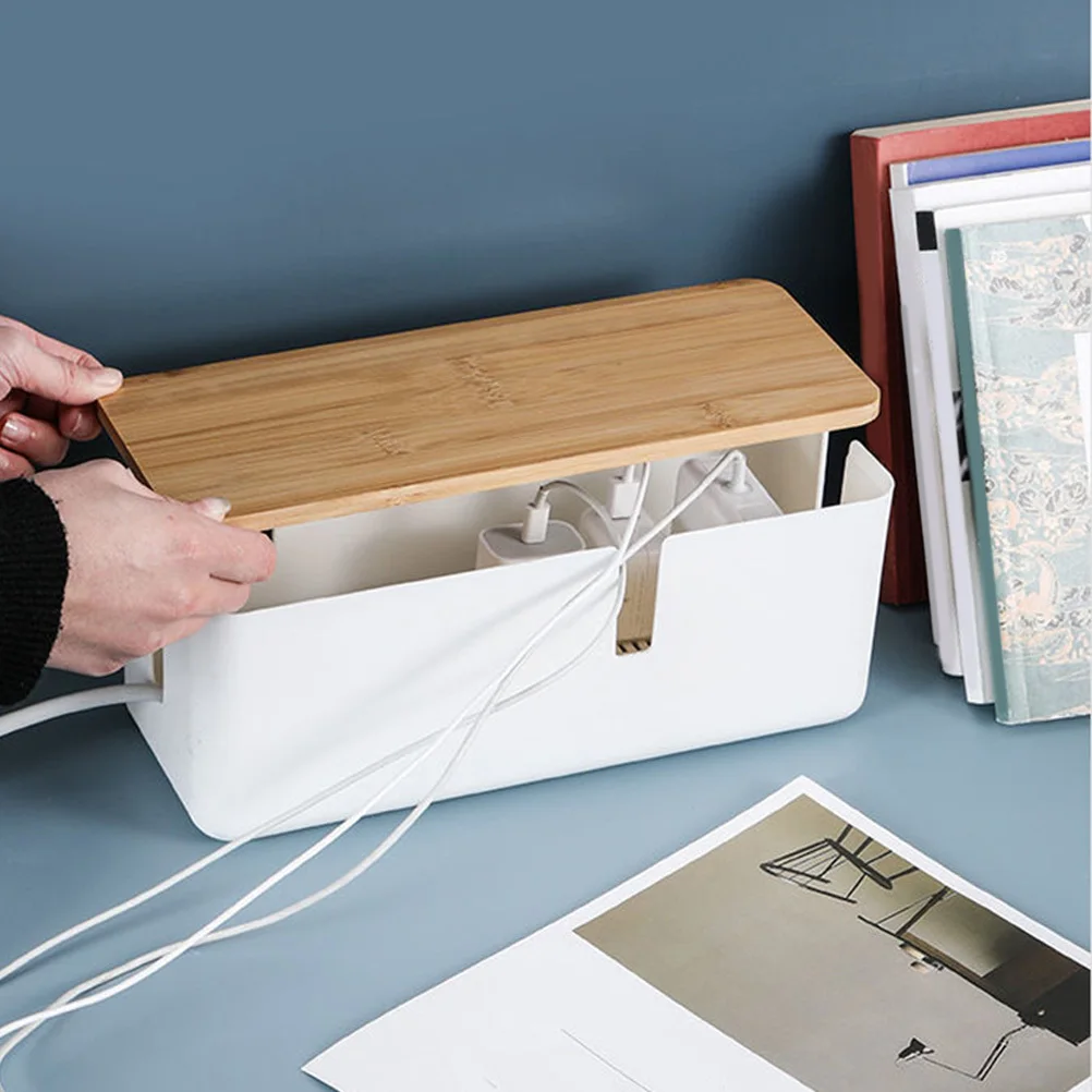 

Premium Plastic Bamboo Cable Storage Box Wire Organizer Power Line Manager Tidy Home Decor Cord Adapter Holder