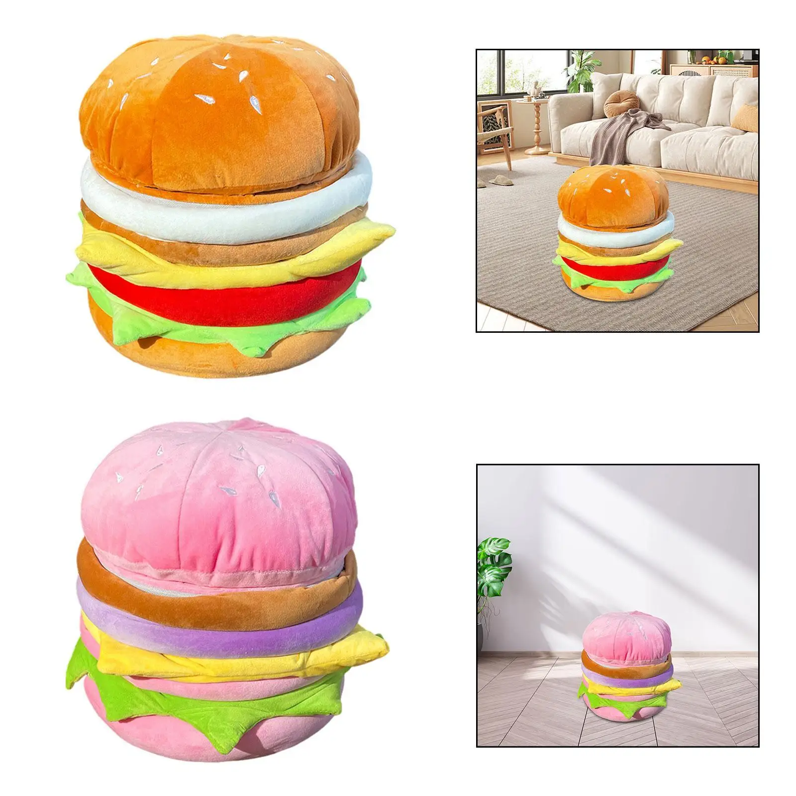 Space Saving Hamburger Stool with Storage Box Comfortable Shoe Changing Seat for Bedroom and Living Room