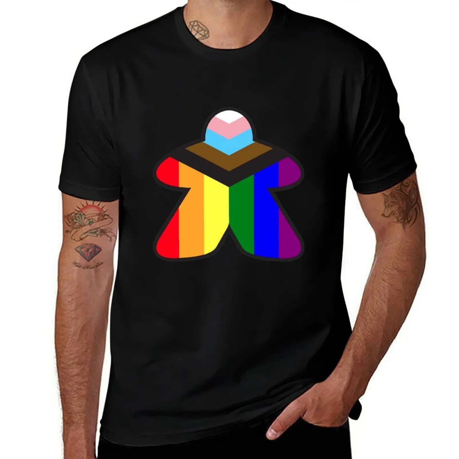 Board Game Pride Meeple LGBT+ T-Shirt Big and Tall Solid Color T-Shirt