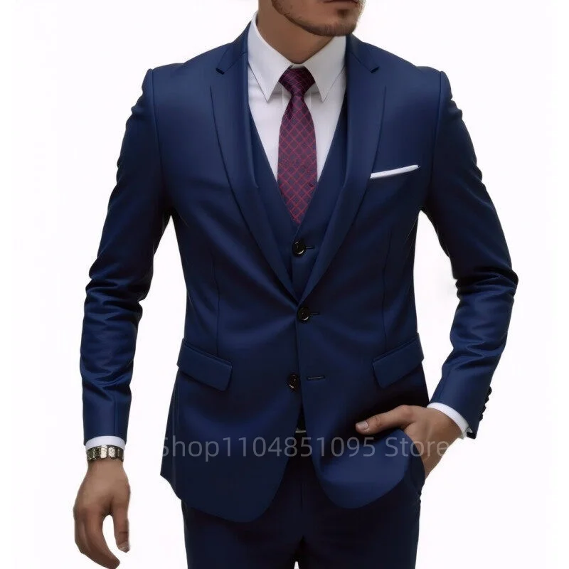 

Solid Color 3 Piece Formal Men Suits Notched Lapel Single Breasted Blazer Wedding Business Suits Jacket Vest Pants Costume Homme