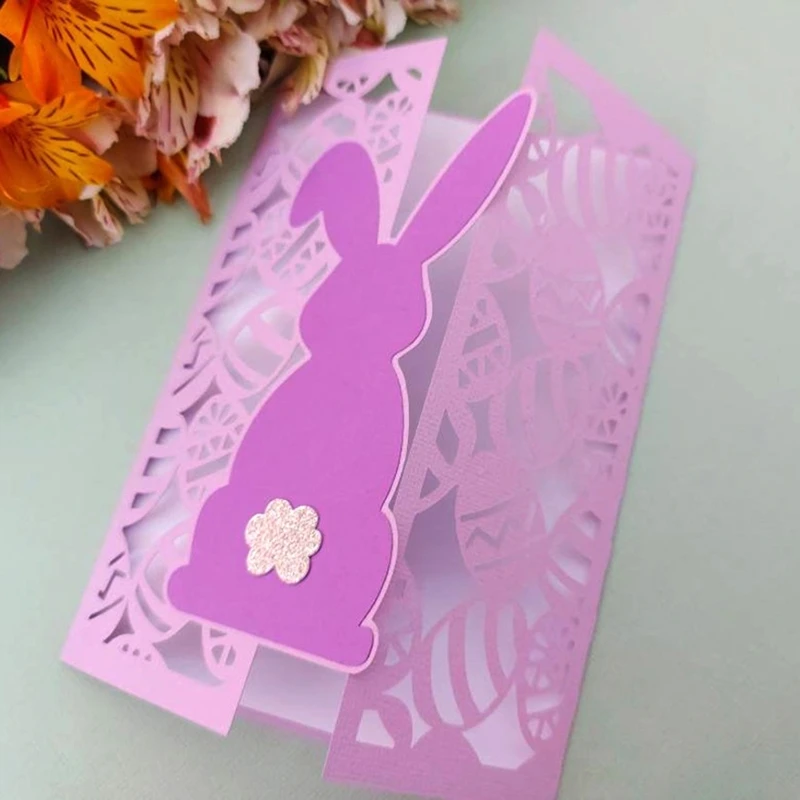 Easter Bunny เชิญตัดโลหะตาย Stencil DIY Scrapbooking Album กระดาษการ์ดแม่แบบแม่พิมพ์ลายนูน Craft