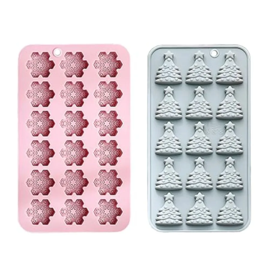 2 قطعة قوالب شوكولاتة عيد الميلاد ندفة الثلج قالب الحلوى شجرة عيد الميلاد الصغيرة قالب من السيليكون قوالب خبز عيد الميلاد لقصب حلوى جيلو