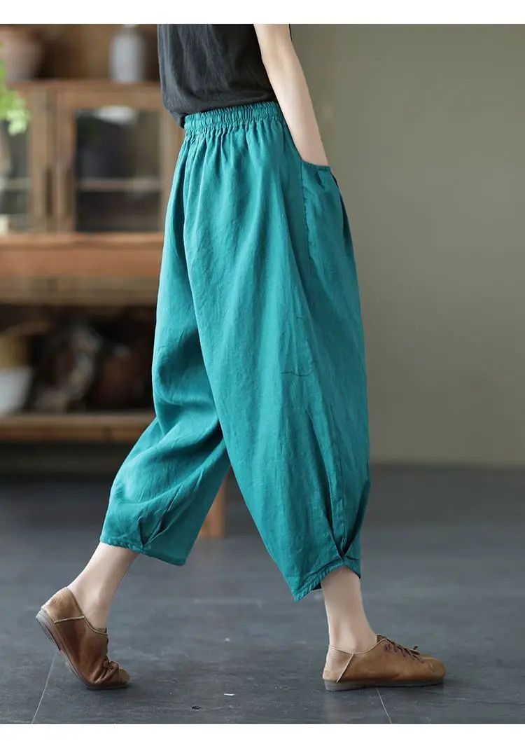 Women's Solid Color Retro Elastic Waist Pants Office Lady Fashion New Arrival Trendy Comfortable