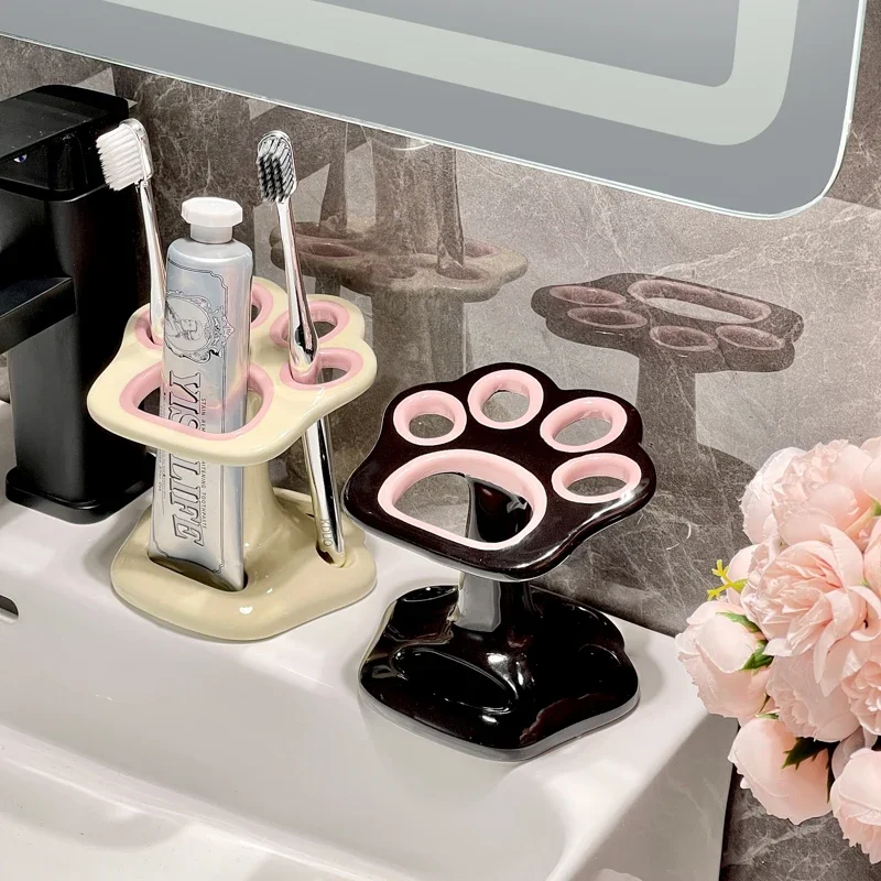 Ceramic toothbrush rack toilet washstand cute toothbrush holder base bathroom toothpaste light luxury toothbrush hanger