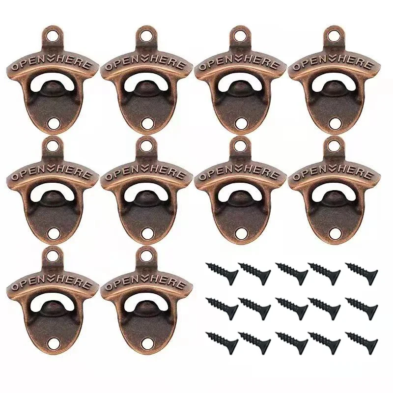 10pcs Embossed Open Here Bottle Opener Wall Mounted Vintage Beer Opener for Bar Pub Man Cave DIY Crafts Retro Wall Decor Opener