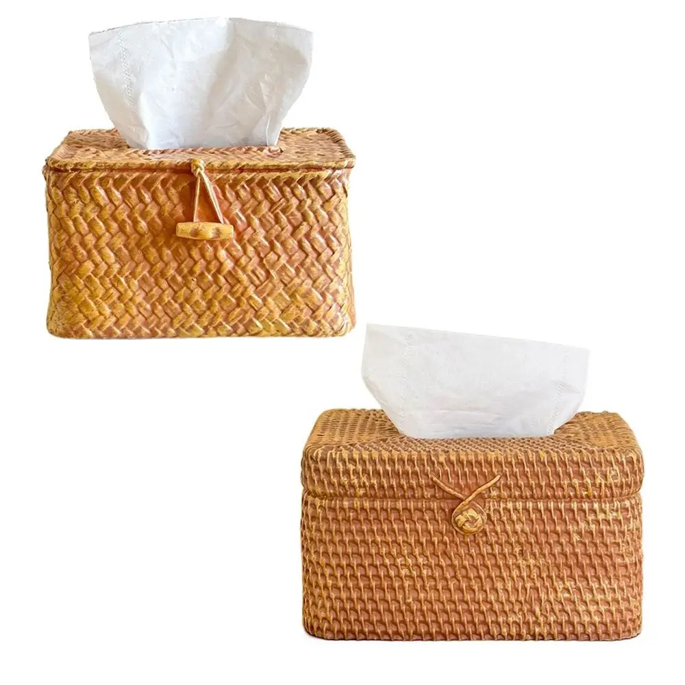 

Vintage Imitation Woven Tissue Box Decorative Resin Toilet Paper Dispenser Vivid Large Capacity Desktop Napkin Container Office