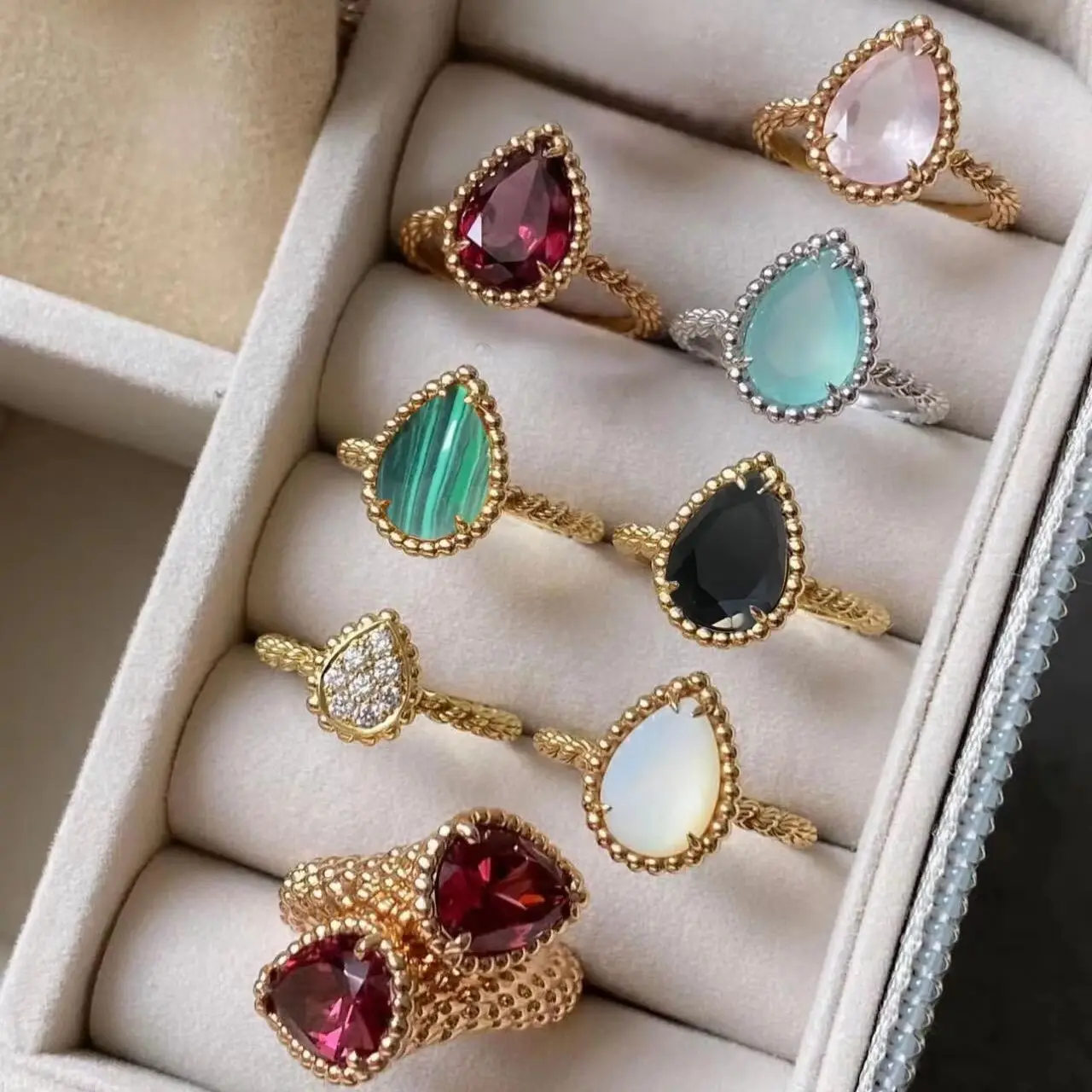 

Vintage Boho Water Drop Jewelry Women's Ring Multicolor Gemstone 925 Silver+Plating Gold/Rose High quality Wedding Daily Gift