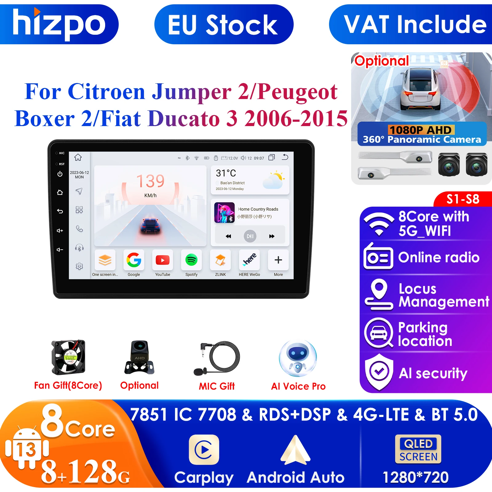 Carplay 4G-LTE 9 Radio per auto Android per Fiat Ducato Peugeot Boxer Citroen Jumper 2 Lettore