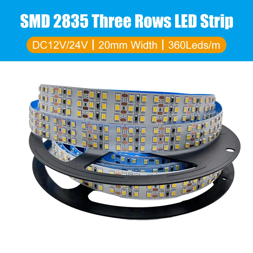 Super Bright Three Row Led Strip lights 2835 360Leds 480Leds 240Leds 12V/24V Flexible Led Tape IP67 Waterproof 3000K/4000K/6000K