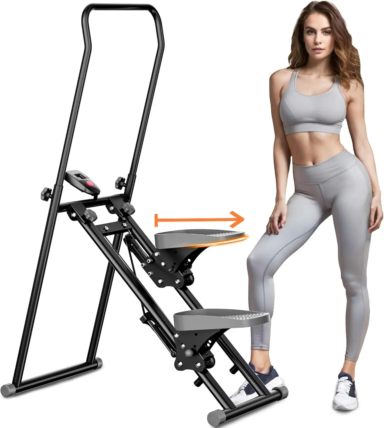 Escalera paso a paso para gimnasio en casa: escalador vertical de cuerpo completo con pedales más grandes, manillar ajustable y diseño plegable compacto para