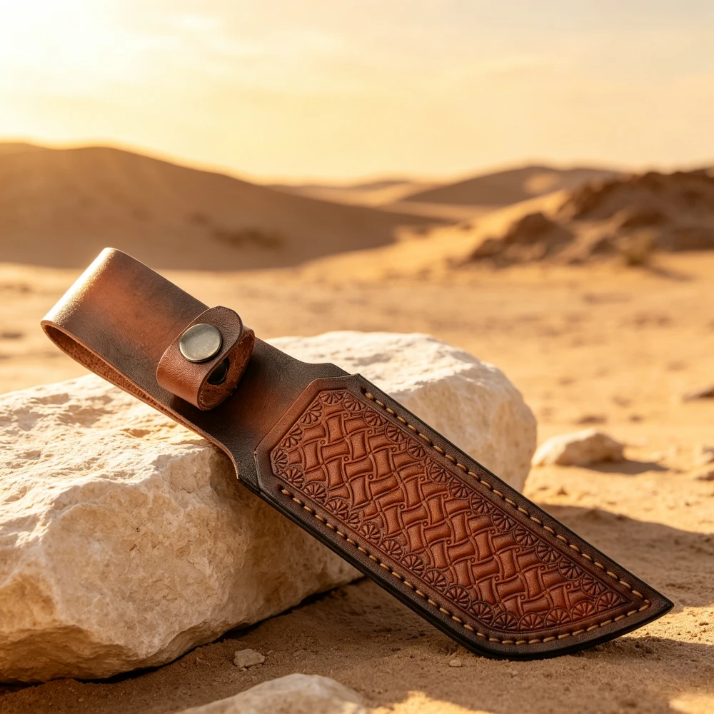 Hand Tooled Leather Knife Cover Retro Carved Pattern Waist Carry Sheath for Outdoor Hunting EDC Fixed Knives