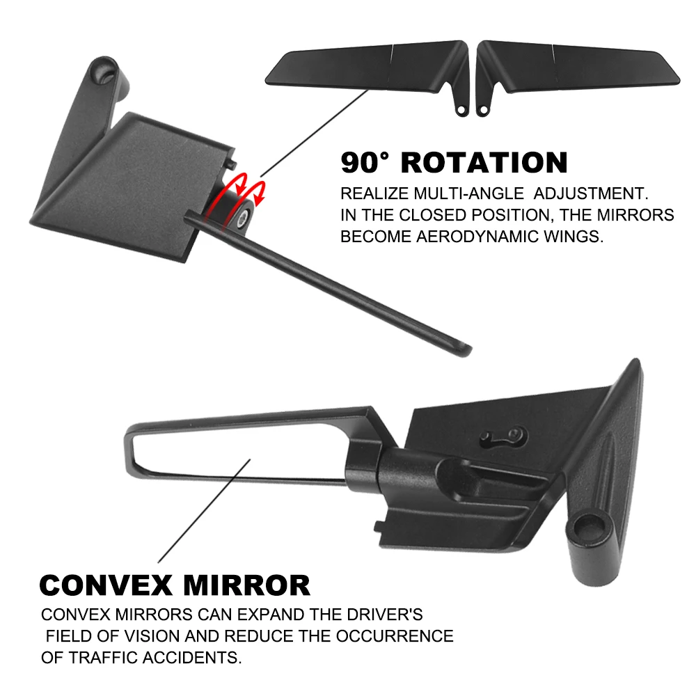 오토바이 윙 미러 스텔스 윙렛 미러, 범용 회전식 백미러 액세서리, 가와사키, 혼다, 스즈키