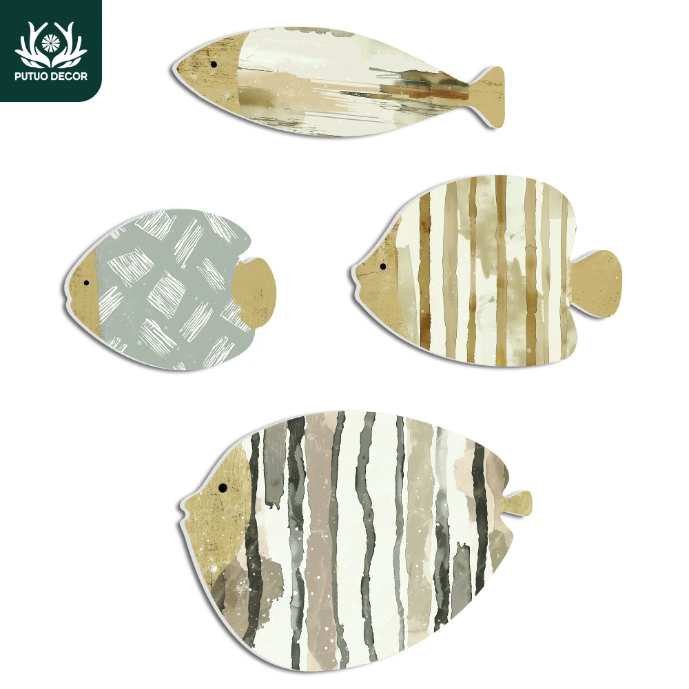 Putuo Decor 4pc Imitation Grain Tropical Fish Element Wall Stickers PVC Sign Decor for Home Living Room Cafe Shop Bar Club, Gift