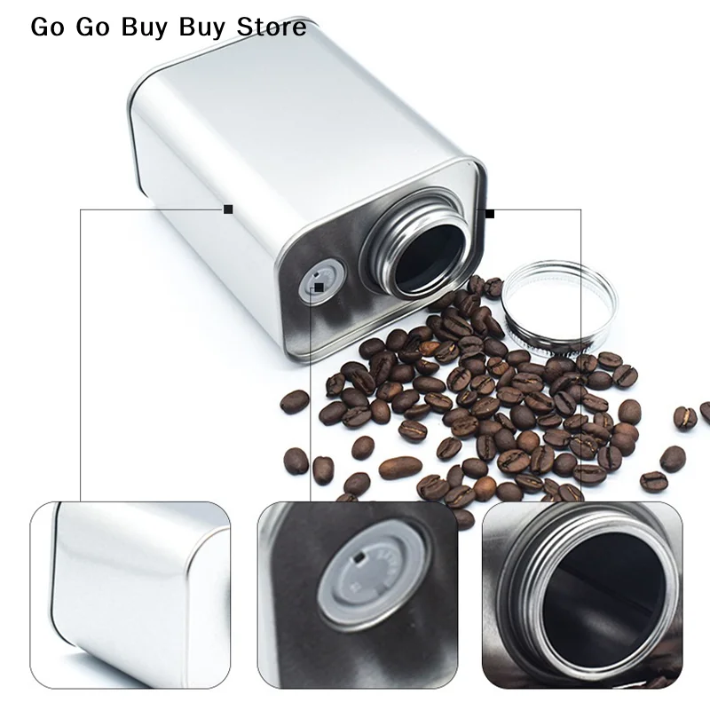 【ST】1PC Tinplate Coffee Bean Airtight Jar Outdoor Camping Tin Box Packaging Storage Fresh Breathing Iron Can