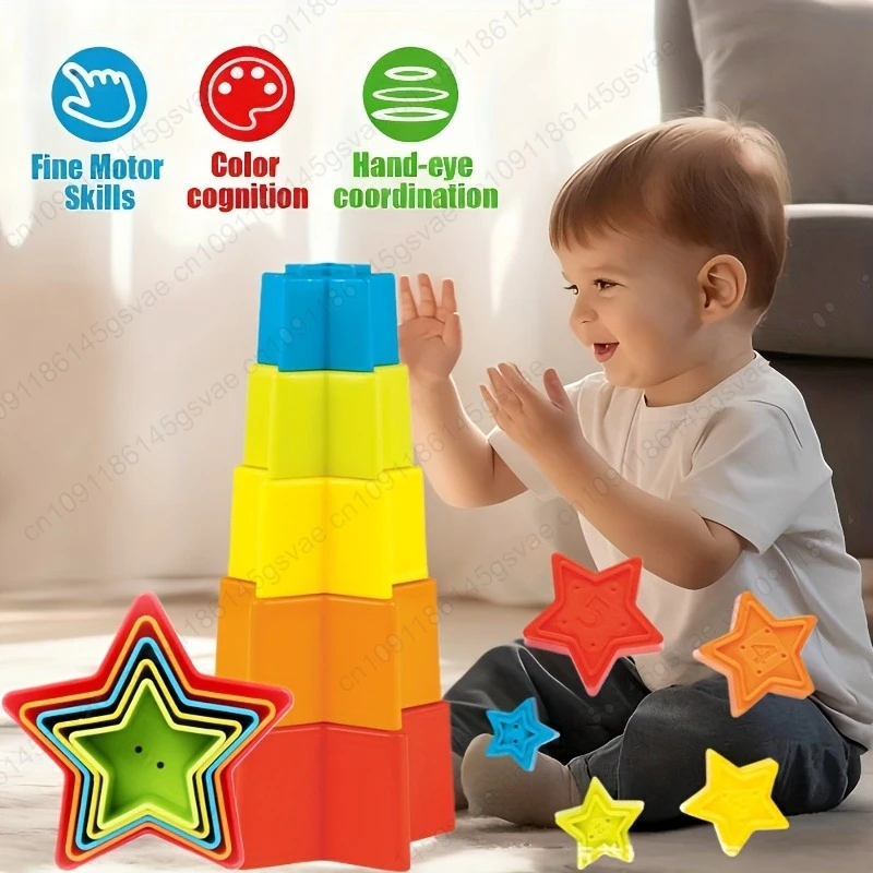 Jouets de salle de bain pour bébé à empiler étoiles, jouets éducatifs pour l'éducation précoce, tri, empilage, jouets d'épissure