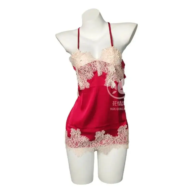 Sexy Lingerie With Romantic Lace Straps Seductive Sleepwear Soft Slit-back Backless Strapless Home Wear Pure Desire Dress LS1R