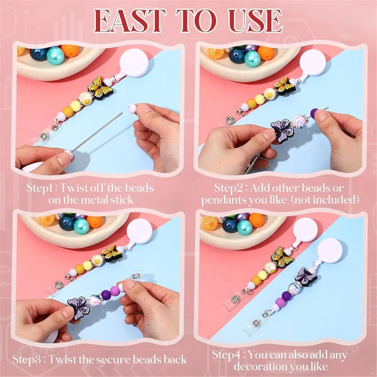 【Limited Offer】15 Pcs Alligator Clip Holder with Swivel Alligator Clip Beaded Blank Bars Bulk DIY Jewelry Making for Teachers A