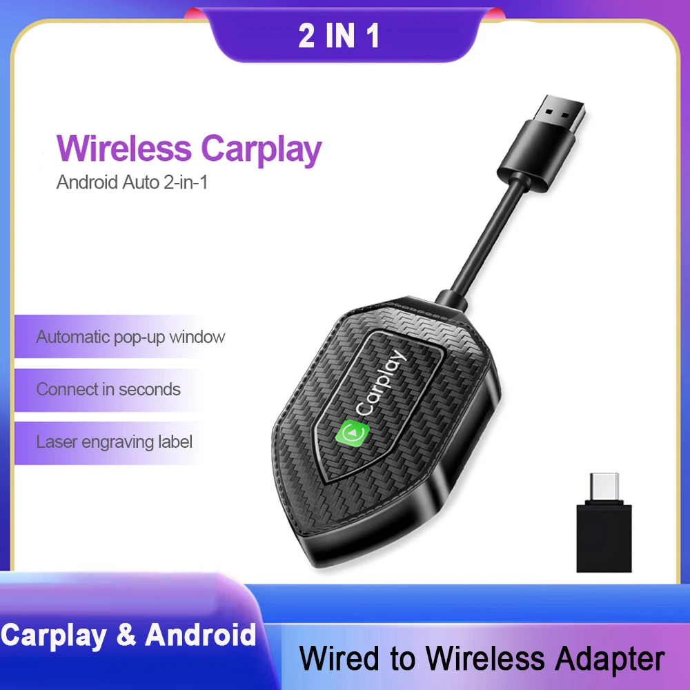 2 IN 1 Wireless CarPlay for Android Auto Adapter Wireless Car play Ai Box USB Dongle For Android Phone Auto Connect