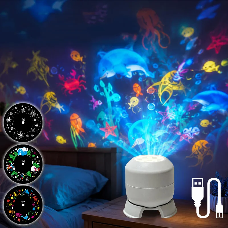 LED Dynamic Projector Light USB Powered Ocean Snowflake Christmas Pattern Projector Lamp Decoration for Game Living Room