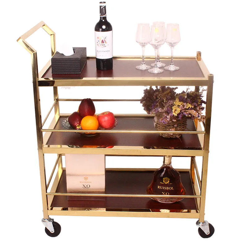 Stainless Steel Titanium Bar Serving Cart Rolling Trolley On  Wheels Mobile Utility 4S Shop Service Trolley Rack Holder