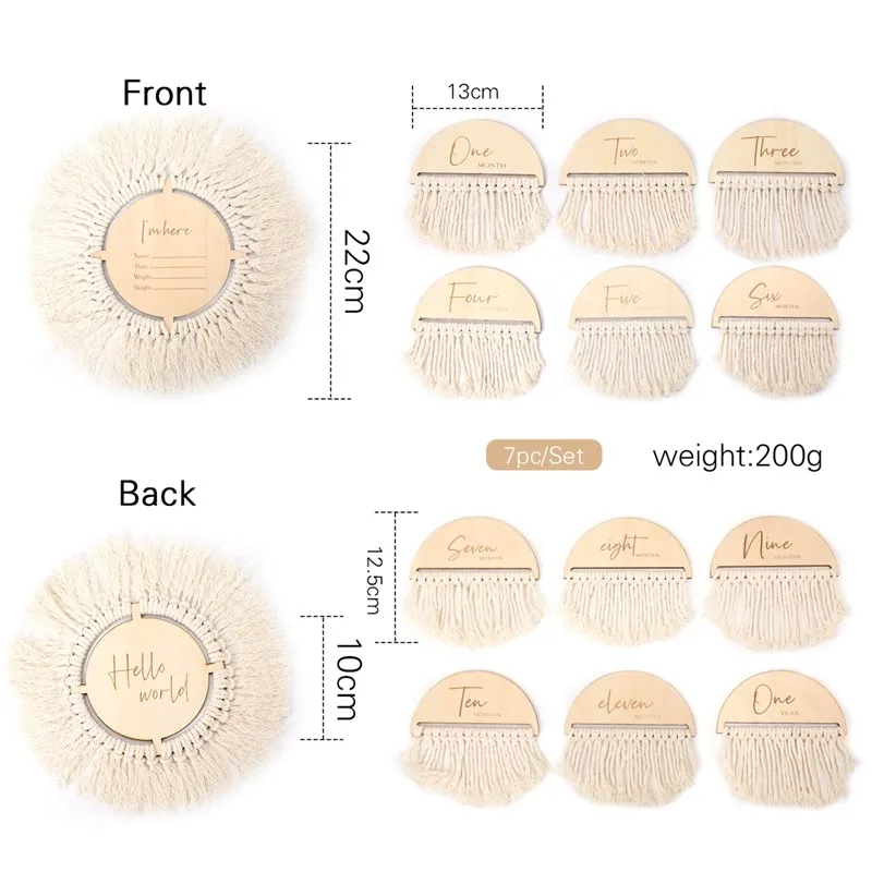 7 Pcs/Set 나무 아기 월간 이정표 카드 술 양면 나무 아기 새겨진 시대 사진 액세서리 출산 선물