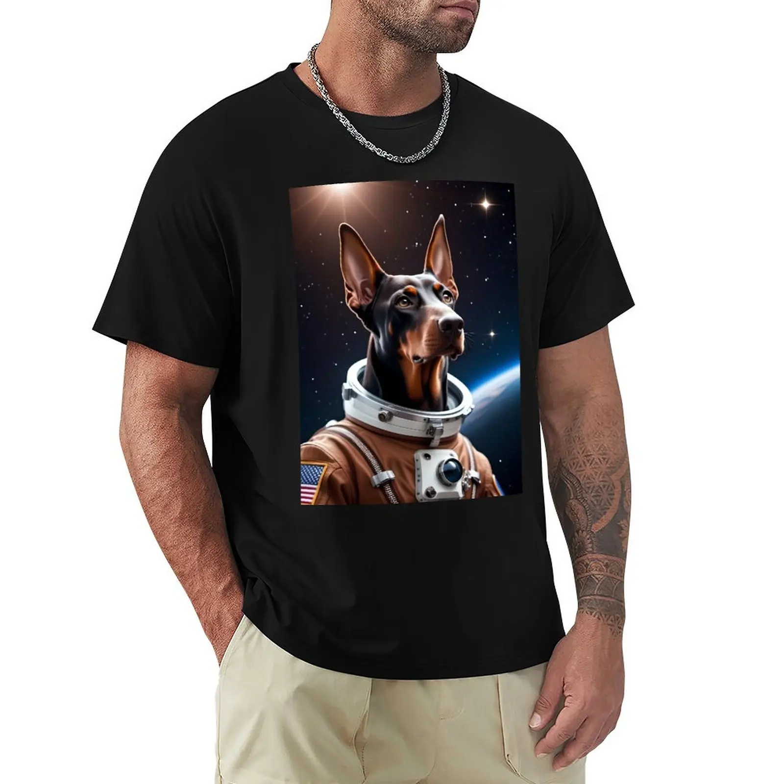 Astronaut Doberman, Space Animals Collection! Galaxy BG T-Shirt t shirt man cotton T-Shirt