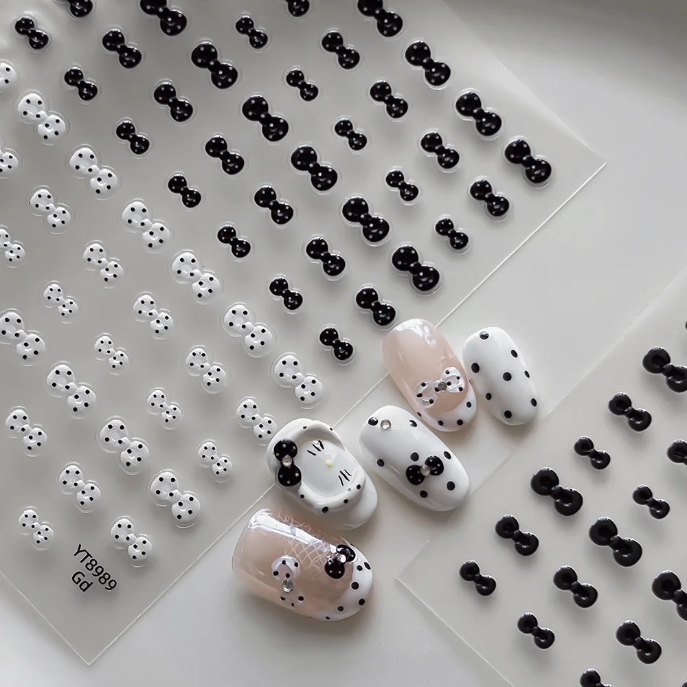 Mini-Schleifen-Nagelaufkleber, gepunktet, 5D, französische selbstklebende Nagelsticker, niedliche süße Schleifenknoten, lässige Maniküre-Nagelkunst-Dekorationen