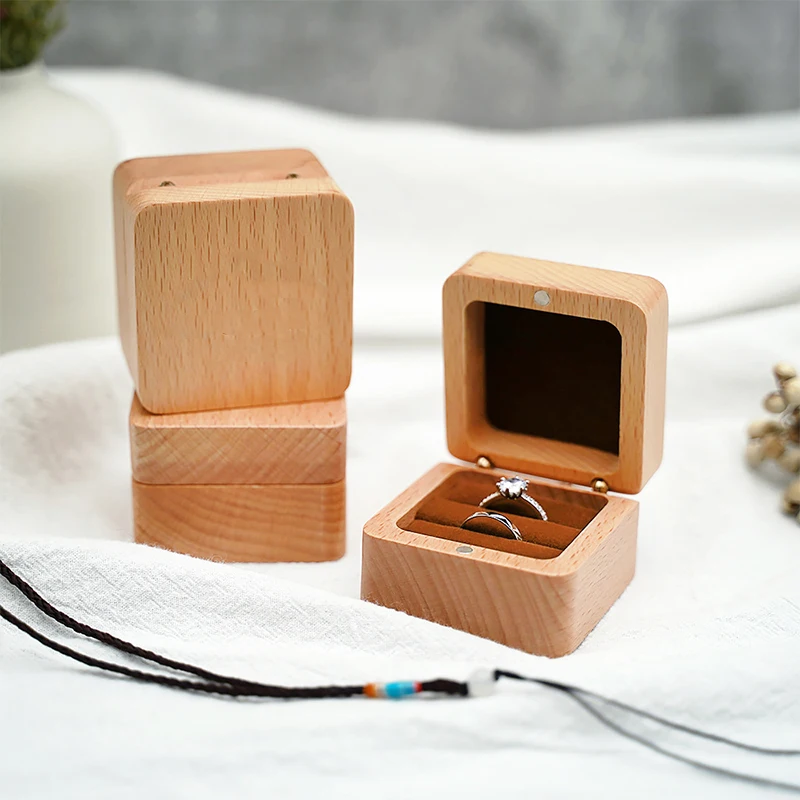 Wood Wedding Ring Gift Boxes Bags Case Packaging for Jewelry Ring Necklace Holder Organizer Box